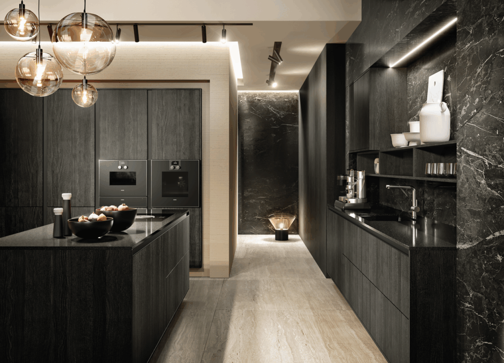 Luxury kitchen with dark, rich tones